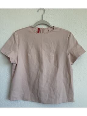 Spanx Womens The Perfect Funnel Top Size M Pale Pink Short Sleeve Elevated Basic